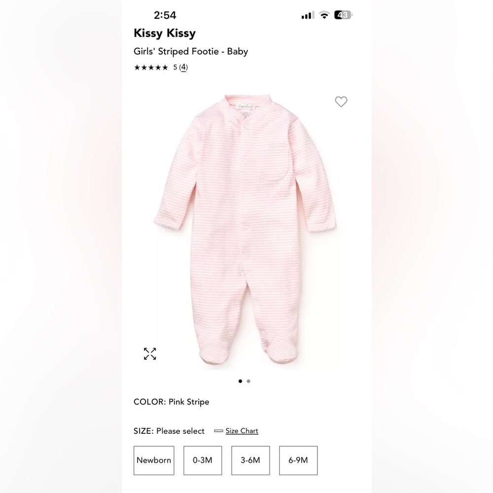 Kissy kissy pink striped footie